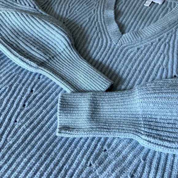 10 Crosby Derek Lam Sky Blue Cashmere Wool Blend V-Neck Sweater, oversized XS - Picture 10 of 10
